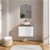 DEGHI Mobile bagno sospeso con ante 70 cm bianco opaco e top noce maior con specchio - Cuki
