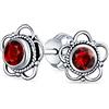 Bling Jewelry Genuine Red Garnet Bali Indonesiano Tiny Fiore Stud Orecchini per le donne ossidato .925 Sterling Silver Gennaio Birthstone