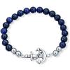 Bling Jewelry Impilabile Navy Blue Lapis Lazuli Filo Palla Perlina Stretch Nautico Corda Barca Ancora Bracciale Per Le Donne Uomini In Acciaio Inox Tono Argento