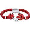 Bling Jewelry Bracciale da donna in pelle intrecciata sottile con cordoncino intrecciato rosso a cuore aperto multi filo fidanzata in acciaio tono argento