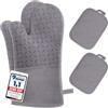 MILcea Set di 4 Guanti da Forno e Presine da Cucina - MILcea Guanti Forno Alta Temperatura Fino a 300°C, Silicone Antiscivolo, Morbido, Guanto da Forno Estesi per Cucinare, Grigliare, Cuocere, Grigio