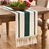 Aisybaklyn Runner da Tavola Verde Strisce Bohémien Moderno Tovaglia Frange in Lino di Cotone 30x140 cm per Boho Decorazioni Casa Matrimoni Casa Cucina Sala da Pranzo Festa