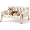 MEWOOFUN Divano letto per gatti e gattini di taglia grande, in legno robusto, cuccia per cani di piccola taglia (beige, M)