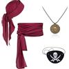 CHONGQILAO 4 Pezzi Accessori per Costume da Pirata, Cintura da Pirata Bandana da Pirata Benda sull'Occhio Pirata Collana, Accessori per Costume da Capitano Pirata per Halloween Carnevale Festa a Tema Pirata