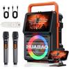 HUABAO Macchina per karaoke con schermo integrato da 10,1 pollici, altoparlante Bluetooth con visualizzazione dei testi, mirroring dello schermo wireless per iOS e Android, telecomando e luci, 2 microfoni