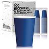 cubex professional 100 Bicchieri in Carta 200ml Biodegradabili Ed Ecologici Monouso, Per Asporto Bevande Calde E Fredde, Colorati E Made in Italy (100 Bicchieri, Blu)