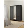 Dmora Guardaroba 3 Ante Helise, Mobile Camera da Letto, Cabina Armadio portabiti, Armadio Appendiabiti, 150x58 h199 cm, Nero