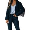 OBiQuzz Giacca da motociclista da donna, in pelle, corta, in similpelle, con frange, sottile, con frange, da cowboy, Nero , L