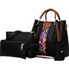 HAOLEI Set Borse Donna 4 Pezzi a Tracolla da Donna in Similpelle Borsa a Tracolla Porta Carte Borse Casual Bag Pprimavera Grande in Pelle PU Impermeabile Bags Firmate per Viaggi Scuola Buon (A6 Nero)