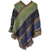 Generico Giacca in Lana Cotta Donna Nationl Stampa Colorato Splice Poncho Con Nappe Scialle Lavorato A Maglia Sciarpa Con Frange Involucri Pashmine Maglione Pullover Regali Per Le (Blue, One Size)