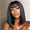 zekan Parrucca Donna Capelli Veri Umani Straight Human Hair Wigs With Bangs No Lace Front Wig Human Hair Nera Parrucca Donna Diritta Con Frangia 12 Pollici