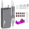 Kredioo Fresa per Unghie Professionale 35000RPM, Portatile e Ricaricabile, Trapano Elettrico, Rimozione Gel/Smalto, Lima Elettrica per Manicure e Pedicure, Kit 10 Punte Fresa Unghie, LED, Grigio