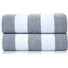 Sweet Needle Teli da spiaggia per adulti, confezione da 2 - argento bianco a righe Cabana Classic - 100% spugna di cotone filato ad anello, ad asciugatura rapida, super assorbente, asciugamano grande