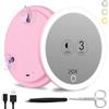 Suupvaor Specchio d'ingrandimento 20x con luce, 3 colori e luminosità regolabile, 15cm, ideale per trucco e cura della persona, moderno, rosa, ABS e vetro, a parete, 1 pezzo