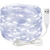 ALEGRE Catena luminosa LED ALEGRE con USB, 5 m, 50 LED, filo di rame, con spina, catena luminosa impermeabile, bianco freddo, per interni ed esterni, catene luminose LED per decorazioni fai-da-te per