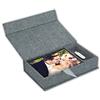 Instant Project Cofanetto Portafoto in Cotone | Custodia Elegante per Foto e USB Grigio Scuro | Ideale per Regali di Matrimonio, Battesimi, Comunioni e Occasioni Speciali