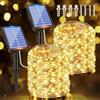 Ollny Catena di luci solari per esterni, 2 x 15 m, 150 LED, per esterni, a energia solare, 8 modalità, IP65, impermeabile, filo di rame, per esterni, per giardino, balcone, terrazza, albero, cortile,