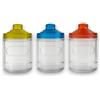 KORAT Set 3 Barattoli in Vetro 650 ml con Coperchio Colorato in Plastica Contenitori Ermetici per Cucina con Ideali per Zucchero, Caffè, Sale Design Trasparente, Etichette Personalizzate, Barattoli