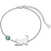 LONAGO Braccialetto con gatto in argento Sterling 925, con gatto carino con pietra portafortuna gioielli per le donne, 17.78 Zentimeter, Argento sterling, Zirconia cubica