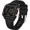 findtime Orologio sportivo digitale, rettangolare, per esterni, impermeabile, trasparente, grande numero di cifre luminose, con cronografo, cronometro, sveglia, multifunzione, per uomo e donna, oro nero