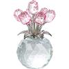 Movdyka Statuetta di cristallo rosa con vaso, bouquet di fiori ornamentali, regalo per moglie, fidanzata, donna, fiore di cristallo fatto a mano, decorazione da collezione per la casa, per San Valentino