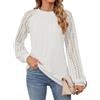 Decorie Camicia Donna Elegante Maglia Donna Manica Lunga in Pizzo Top Donna Blusa Casual T Shirt Donna Maglietta (Bianco,S)