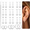 FloralGrace 12 pezzi Orecchini senza filo con schiena piatta, acciaio chirurgico compatibile, argento Orecchini cartilagine, Gioielli piercing Helix
