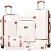 Ystyle Set 5 Valigie Rigide (57/67/77cm) in ABS+PC, Manico Telescopico e 4 Ruote Easy Roll a 360°, TSA lucchetto, Borsone da Viaggio Espandibile Palestra, Borsa da Toilette, Bianco Marrone