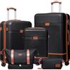 Ystyle Set 5 Valigie Rigide (57/67/77cm) in ABS+PC, Manico Telescopico e 4 Ruote Easy Roll a 360°, TSA lucchetto, Borsone da Viaggio Espandibile Palestra, Borsa da Toilette, Nero Marrone