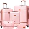 Ystyle Set 5 Valigie Rigide (57/67/77cm) in ABS+PC, Manico Telescopico e 4 Ruote Easy Roll a 360°, TSA lucchetto, Borsone da Viaggio Espandibile Palestra, Borsa da Toilette, Rosa