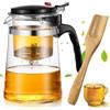 GBKDQQ Teiera in vetro con filtro da 500 ml, teiera per tè e caffè sfusi, teiera trasparente con colino in acciaio inox e cucchiaino, teiera sicura per tè Kungfu, bicchiere da tè con pulsante