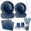 Nkaiso Stoviglie Per Feste 120 Pezzi Blu Navy e Argento Festa della Addobbi Ragazza di Compleanno dei Dambini Festa Posate set Include Piatto Usa e Getta di Carta Party Tovaglioli Posate -24 Ospiti