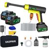 XAOPNVK Idropulitrice Portatile a Batteria, con 1200 PSI,Collegabile Direttamente al Rubinetto, 2 Batterie da 4,0 Ah, Ugello 6 in 1, Tubo da 10 Metri, per Auto, Recinzione, Pavimento, Terrazza