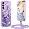 XCYYOO Cover per Samsung Galaxy A34 5G con Cordino,Custodia per Samsung Galaxy A34 5G con Tracolla Collana Silicone Trasparente,Antiurto Glitterato Cellulare Protettiva Case - Viola