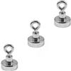 Magnetastico® | 3 pezzi magneti con occhiello in neodimio N35 20 mm Ø | Forza di tenuta 9.0 kg | 3 pezzi magneti in neodimio molto potenti con base e eyebolt, zincato
