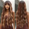 Allbell Onda lunga marrone evidenziazione parrucche con bangs per le donne Capelli sintetici Radici scure