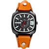 Lancardo Orologi da uomo e da donna, cinturino in vera pelle: rettangolare grande analogico al quarzo con scala a barre vintage punk cinturino in pelle con lancette luminose per Halloween, orologio da