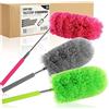 COM-FOUR® Set 3 piumini in ciniglia con manico telescopico, testa flessibile, colori moderni - spolverino estensibile