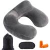 DBAATTZ Cuscino da viaggio gonfiabile, cuscino cervicale, morbido velluto, con rivestimento in velluto morbido, lavabile, con borsa compatta, tappi per le orecchie, maschera per gli occhi, per viaggi