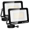 RIGIDON Faretto LED da Esterno con Spina, 2x 75W 7500LM Fari di Sicurezza, Proiettore Led, Faretti lampada Per Giardino Cortile Garage Parete Officina Patio, IP66 Impermeabile 3000K Bianco Caldo