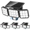 GEARLITE Lampada solare per esterni, rilevatore di movimento, set di 4 faretti 120 LED, luce solare esterna, angolo di illuminazione 270°, 3 modalità Ip65, impermeabile, applique da parete, lampada
