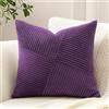 Sungeek 1 Pezzi Federe Cuscini 60x60 in Morbido Velluto a Coste, Fodere per Cuscini Decorativi con Motivo a Strisce e Patchwork Pinwheel Copricuscini Cuscino per Divano Letto Soggiorno, Viola