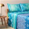 Bassetti Granfoulard Completo Letto Matrimoniale Lenzuola Raso di Puro Cotone Lenzuolo Sopra + Sotto con Angoli Maxi + 2 Federe (KERALA BLU)
