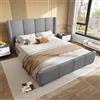 HOXINBLY Letto Matrimoniale 160x200 con USB, Letto una piazza e mezza con testa alta e poggiapiedi, Letto Imbottito con rete a doghe, Struttura Letto Matrimoniale in Velluto Grigio Scuro (Senza Materasso)