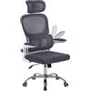 IlGruppone Sedia da Ufficio Professionale Ergonomica Rete Traspirante Supporto Lombare Adattivo Poltrona Direzionale Poggiatesta Regolabile Braccioli Ribaltabili Fino 150 kg - Grigio Scuro