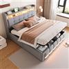 VICONELISE Letto Matrimoniale con Contenitore 160x200 cm con LED e USB, Struttura Letto Imbottito con Vano Portaoggetti e Testiera, Letto Una Piazza e Mezza con Spazio e Rete a Doghe(Grigio cchiaro)