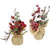 Flair Flower Set di 2 decorazioni natalizie da tavolo con bacche e corna, in vaso di iuta, fiori artificiali, fiori invernali, fiori