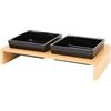 Generico SET 2 PZ Ciotole Legno Bambu' e Ceramica Rialzate, Ciotola Cane Gatto Supporto in Bamboo, Doppia Cani Gatti Rialzata, Scodelle Cibo e Acqua, Taglia PICCOLA MEDIA, Bianco o Nero (NERO QUADRATA)