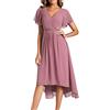 Ever-Pretty Vestito Elegante Donna Cerimonia Manica Corta Collo a V Gonna Midi Orchidea 44
