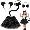 WEITAPYT 4 PCS Vestito Halloween Bambina Gatto, Costume da Gatto per Bambini, Nero Vestito Gattos Halloween Bambina, Adatto per Halloweens, Carnevale, Feste In Maschera
